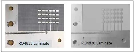 加工在RO4835和RO4830层压板上的串联馈电微带贴片阵列