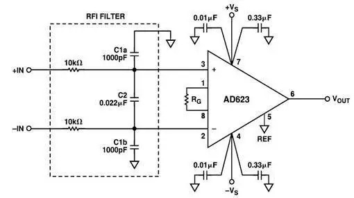 AD623射频干扰抑制电路
