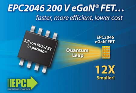 EPC推出比等效MOSFET小型化12倍的200V氮化镓功率晶体管