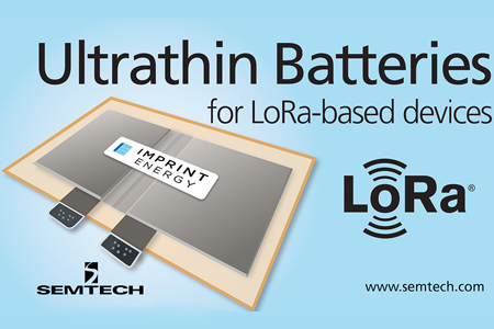 Imprint Energy的一款超薄电池，它是专为使用Semtech的LoRa®技术的物联网设备提供电能而设计