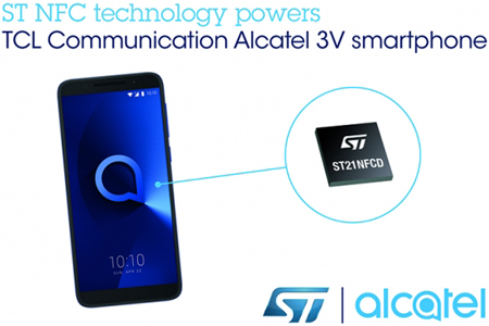 TCL通讯Alcatel 3V智能手机选用意法半导体NFC技术，为用户带来卓越的非接触式体验